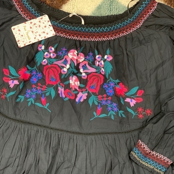 FREE People Embroidered‎ Floral Black boho dress - Picture 5 of 8